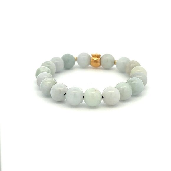 18K Gold Money Bag Lucky Charm Beads Bracelet Gemstones Burmese Jade 8mm - Picture 9 of 9